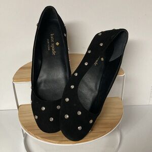 KATE SPADE Marlee Rhinestone Jewel Dots Studs Black Suede Leather Ballet Flats 6